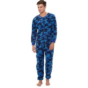 Timber Ridge Men's Army Print Full Zip Onesies Long Sleeve Camo Blue Size XS